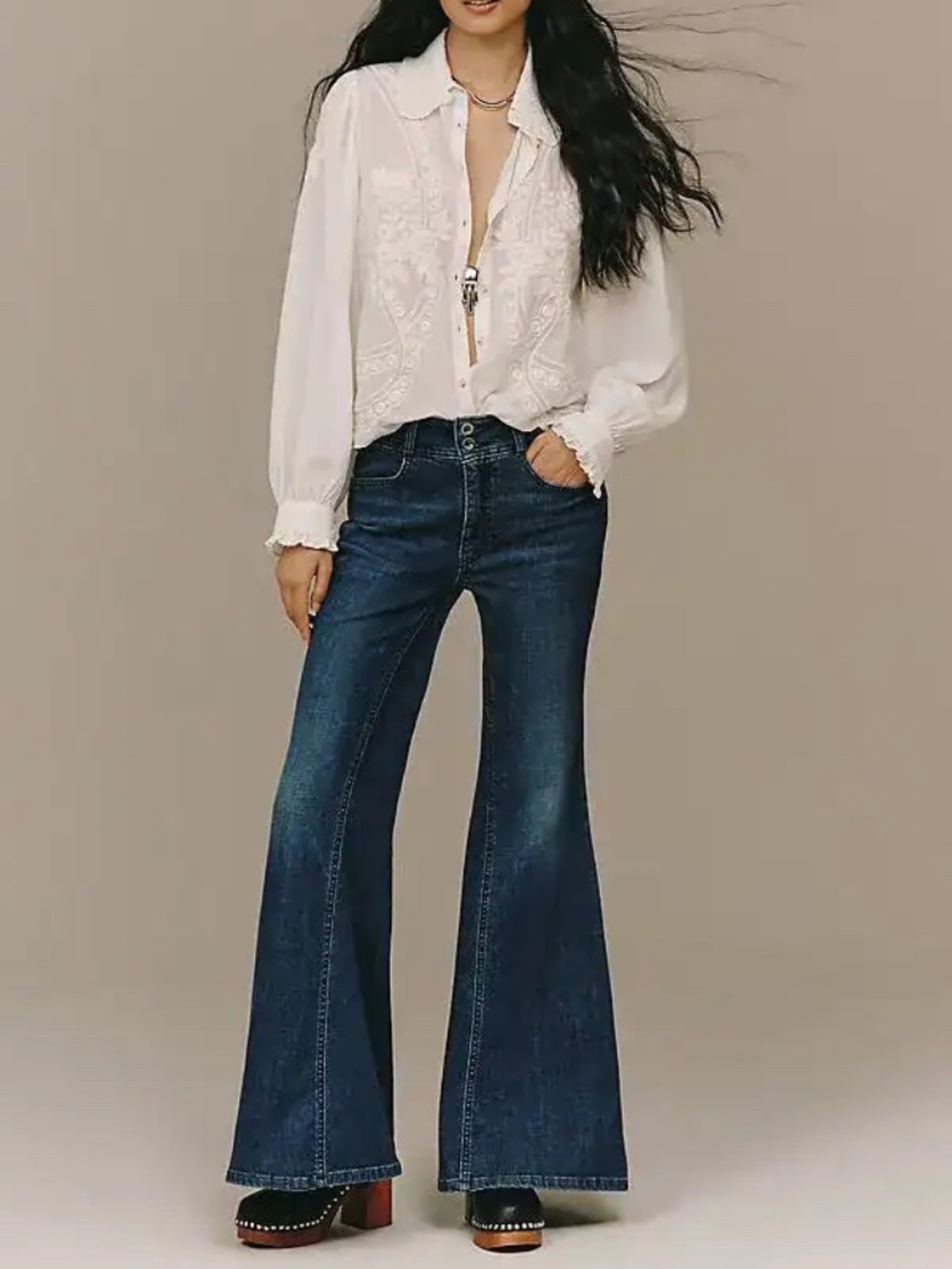 Anthropologie Pilcro Brigette High-Rise Bell-Bottom Jeans in Turquoise Wash 30